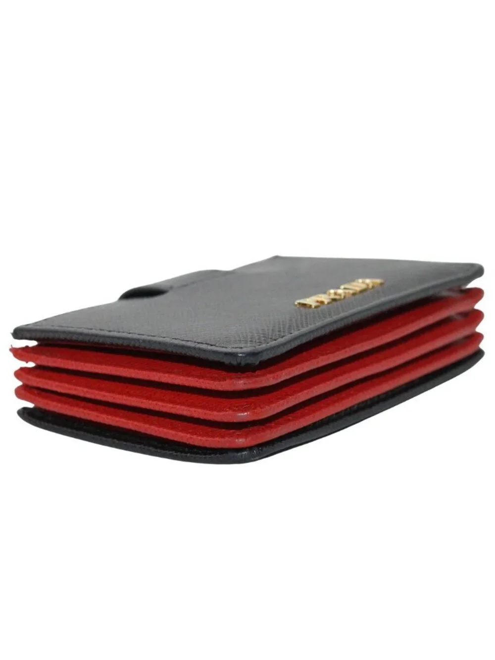 Prada Card Case Saffiano Black Red Accordion
